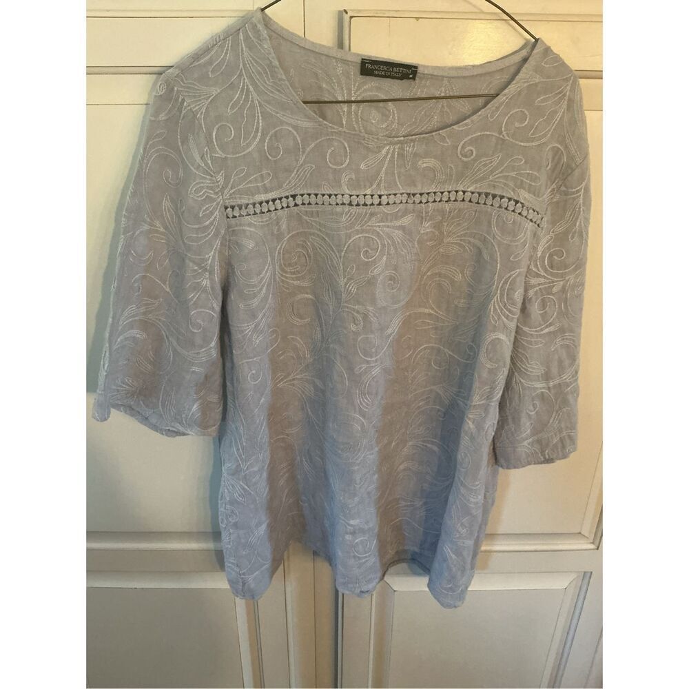 Francesca Bettini 100% Linen Embroidered Top Sz M M Italian